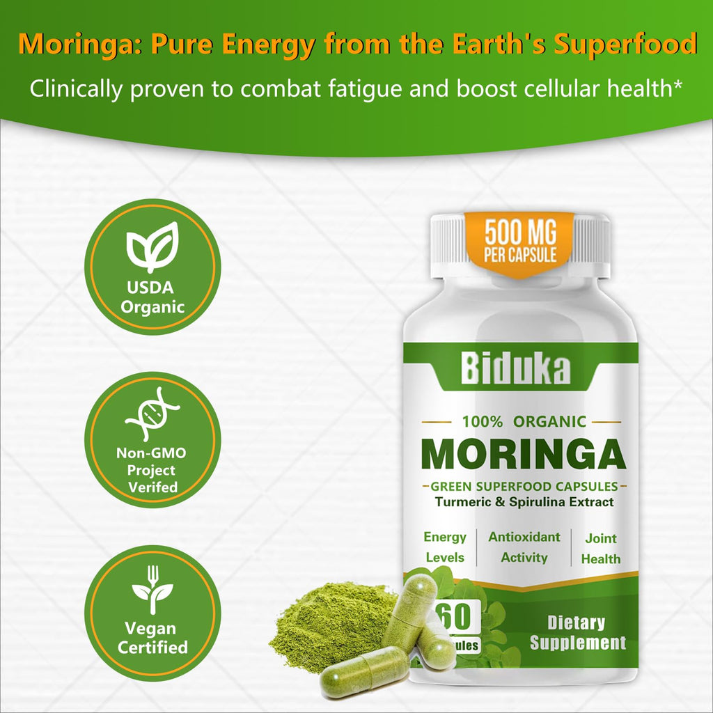Organic Moringa Capsules 1000mg Vegan Non-GMO 60 Capsules X27849