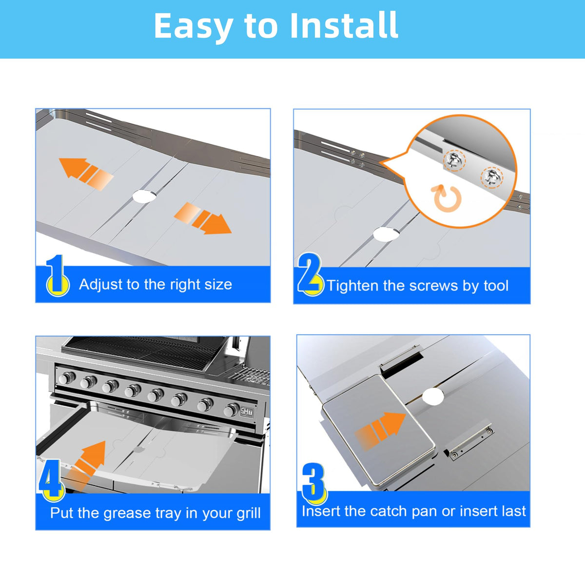 Adjustable Stainless Steel Grill Grease Tray with Catch Pan Z2275