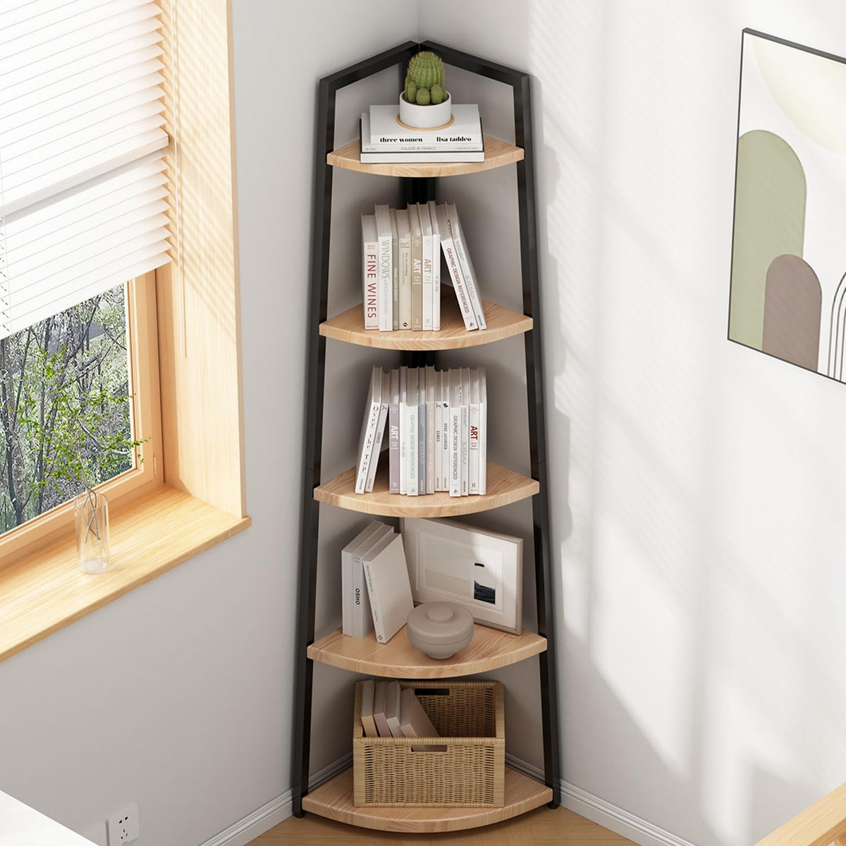 70 inch Solid Wood 5 Tier Corner Bookshelf P927147