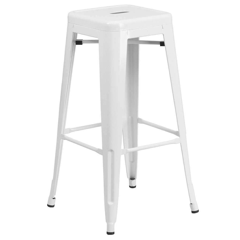 White Metal Indoor-Outdoor Barstool with Square Seat D13480