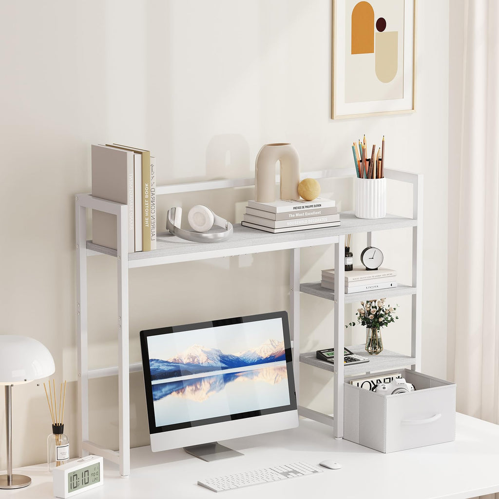 White Wood Desk Shelf with Drawer D27013