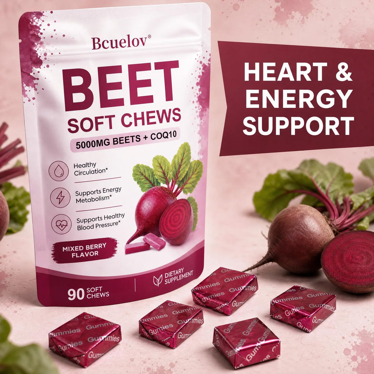 Beet Root Chews with CoQ10, Mixed Berry, 90 Ct X783119