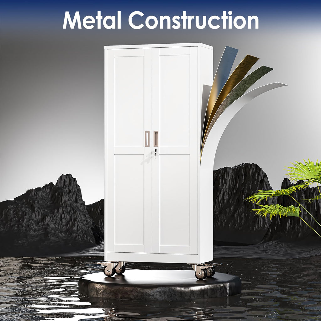 61" Metal Rolling Storage Cabinet with 2 Doors and Wheels H36926