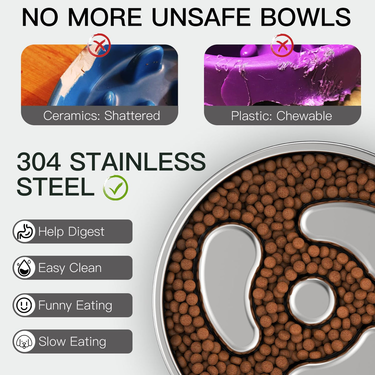 Slow Feeder Dog Bowl 304 Stainless Steel Non-Slip N7137