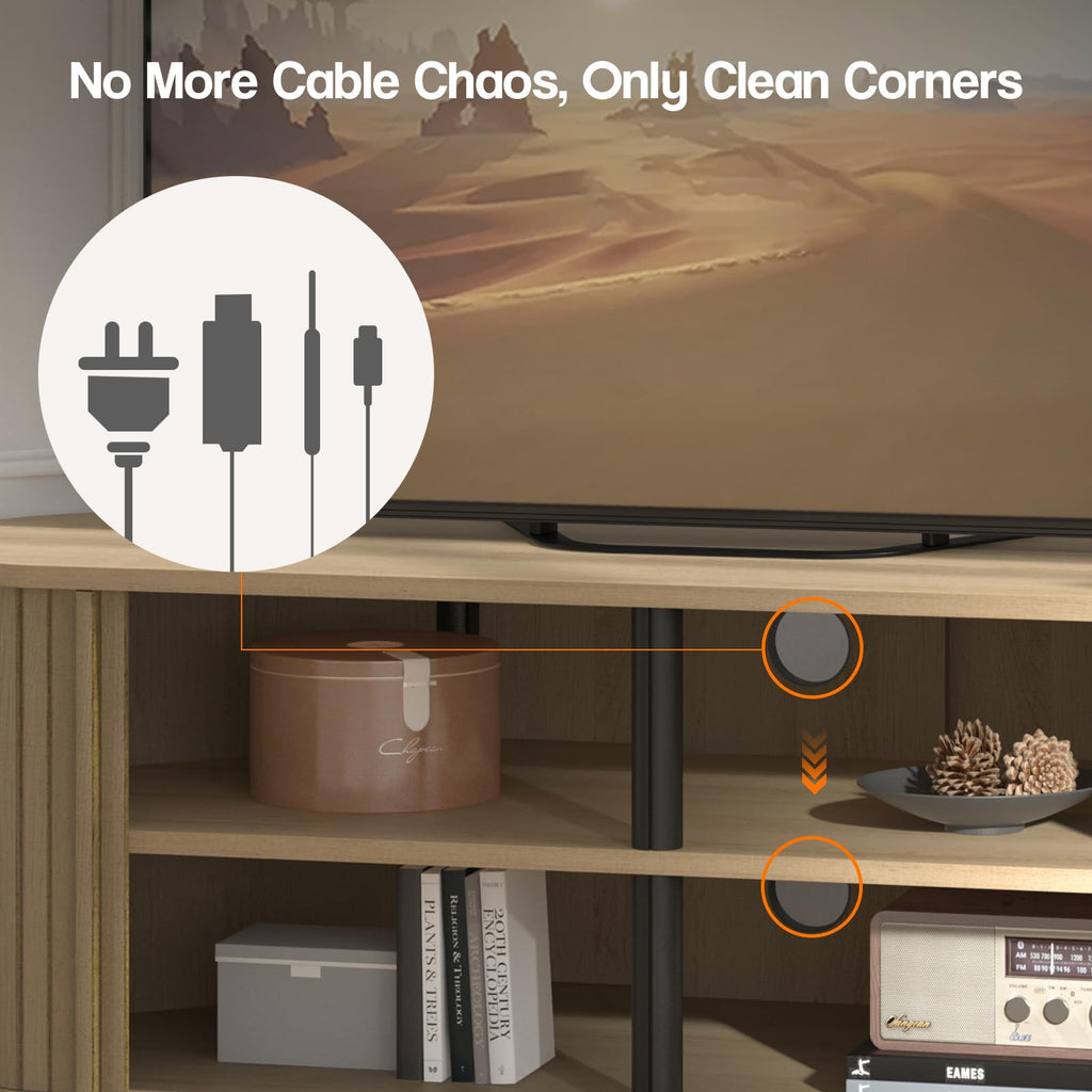 43 Inch Corner TV Stand with Sliding Tambour Door A85284