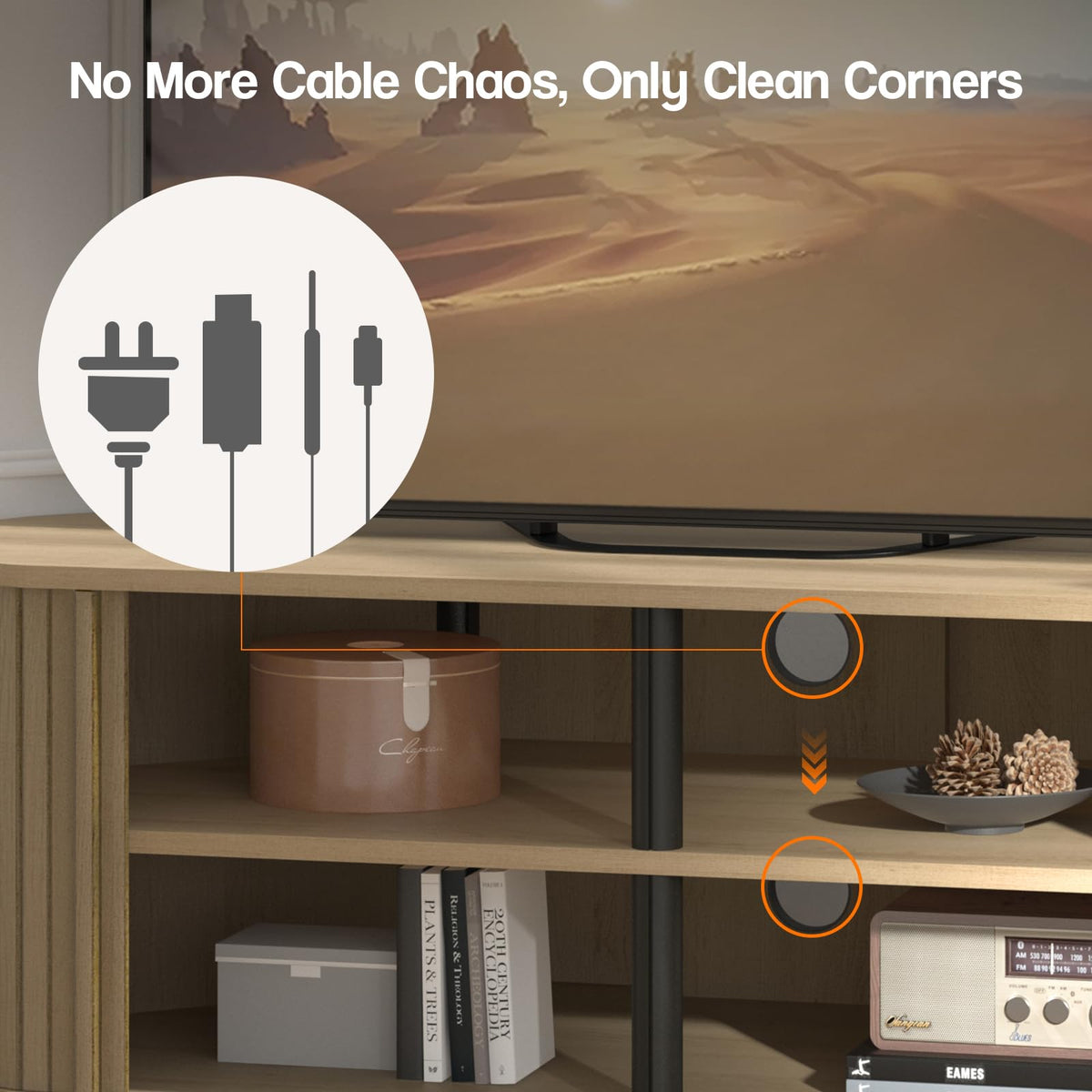 43 Inch Corner TV Stand with Sliding Tambour Door A85284