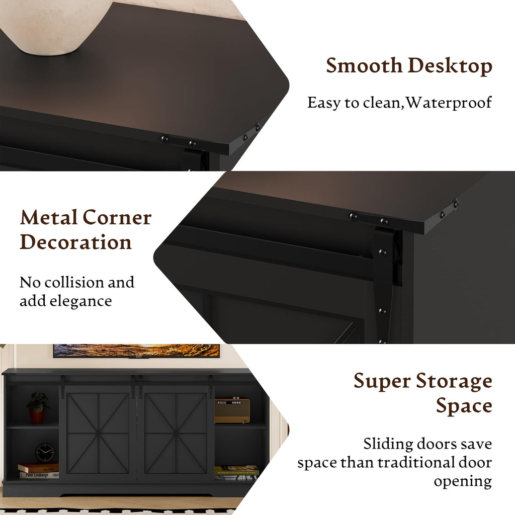 Black TV Stand with Sliding Barn Doors G9812