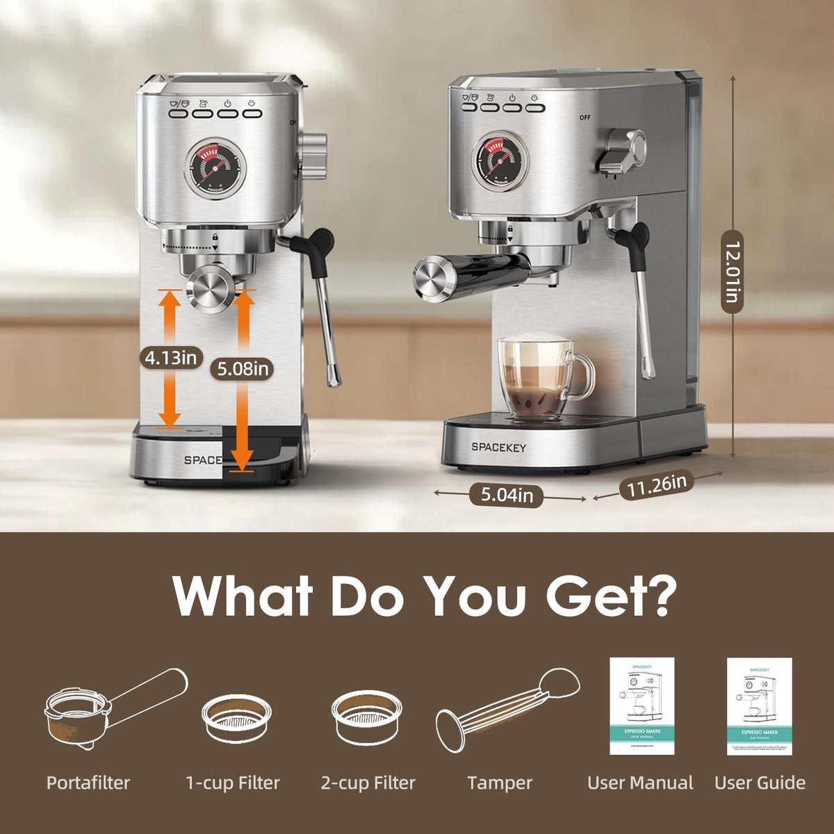 20 Bar Stainless Steel Espresso Machine with Milk Frother L267