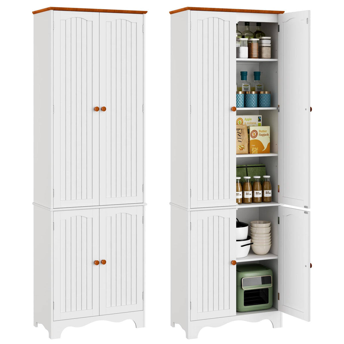 White 72" Kitchen Pantry Cabinet with Doors and Adjustable Shelves J812495