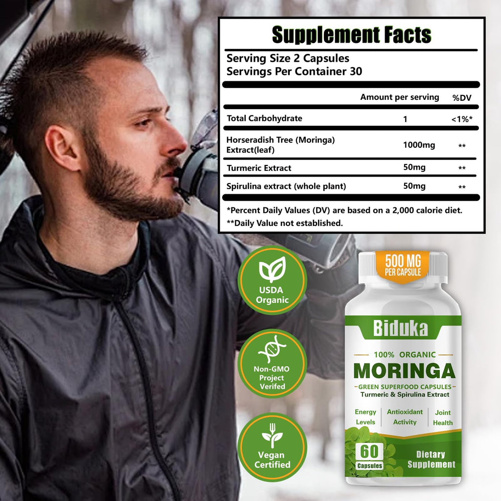 Organic Moringa Capsules 1000mg Vegan Non-GMO 60 Capsules X27849