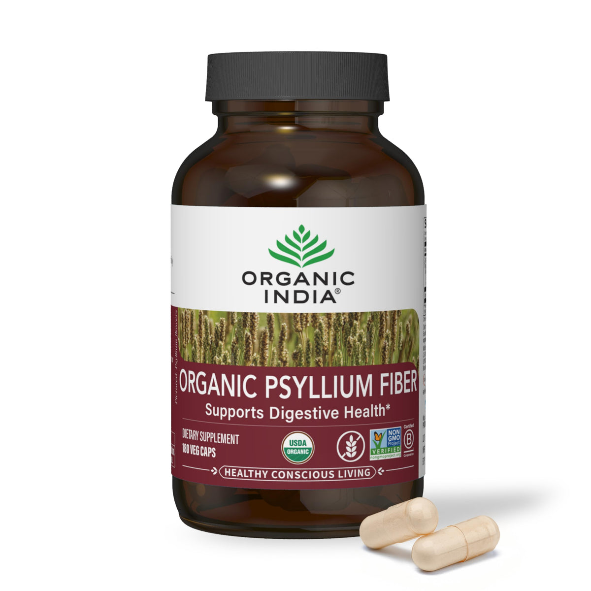 Psyllium Husk Capsules Fiber Supplement Vegan 180 Count H9649
