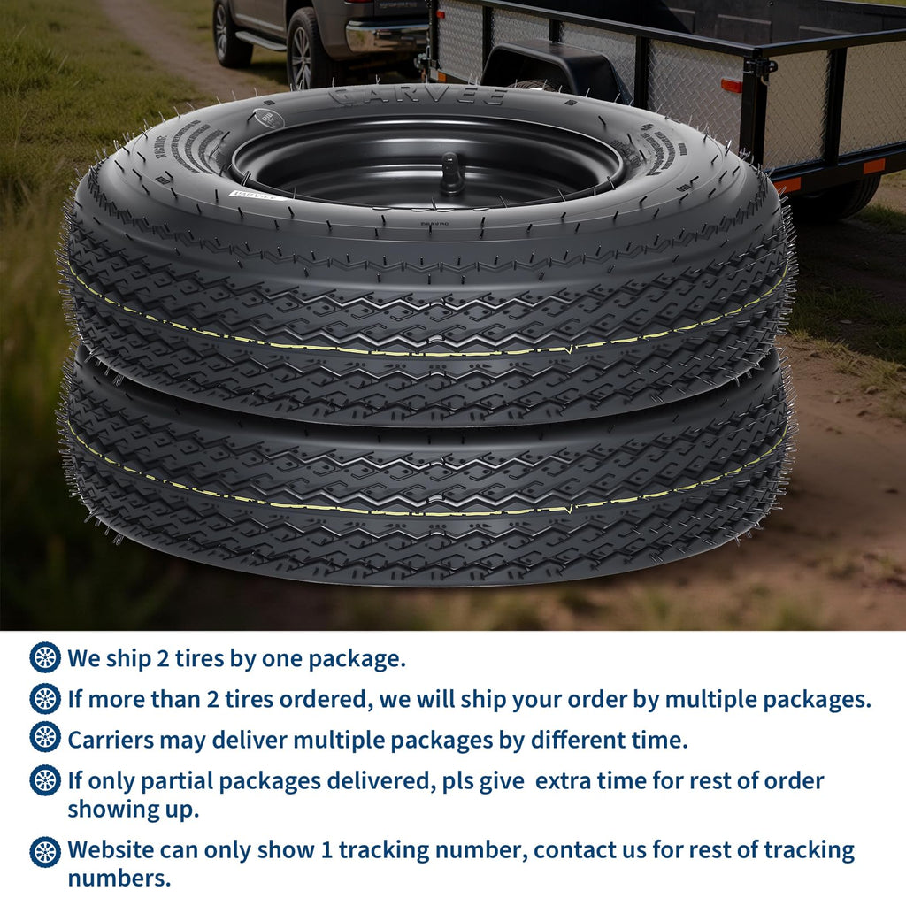 Set of 2 5.30-12 Trailer Tires with 12" Black Rims, 4 Lug on 4" Bolt Pattern, Load Range C 6PR N849711