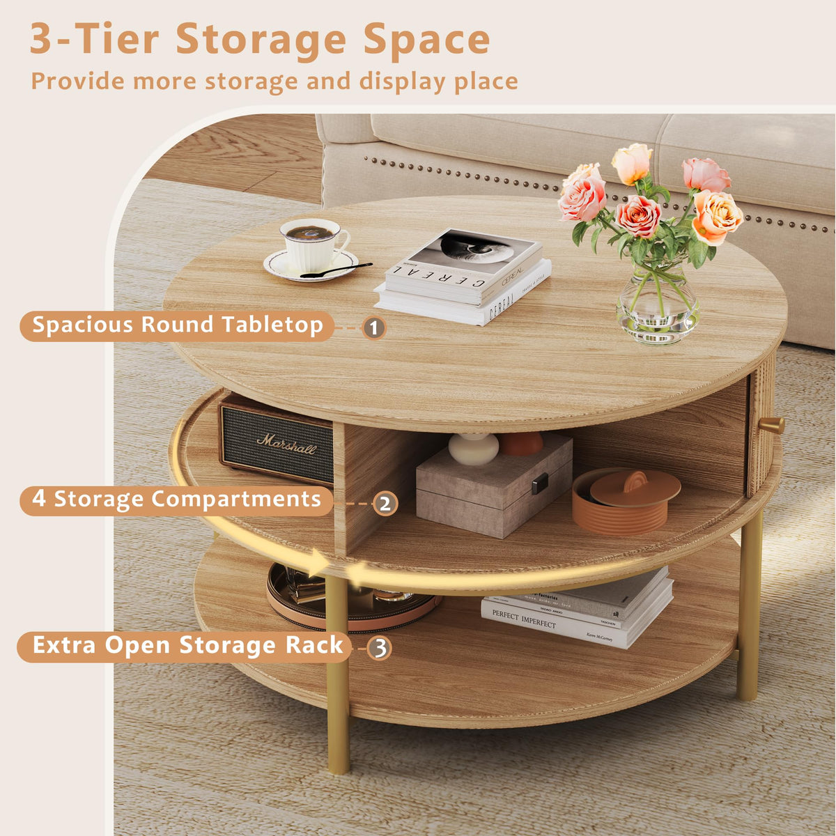 Round Coffee Table with Storage R804