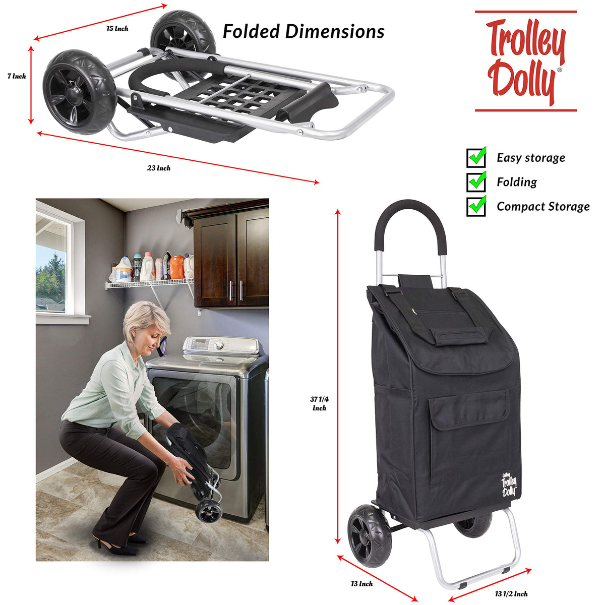 Black Foldable Shopping Cart with Wheels and Removable Bag A4108