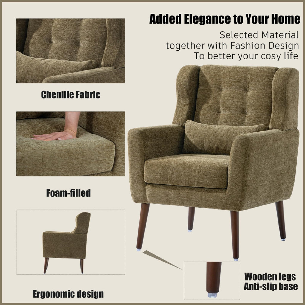 Olive Green Chenille Upholstered Accent Chairs Set of 2 P766161