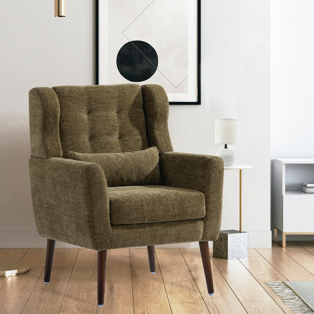 Olive Green Chenille Upholstered Accent Chairs Set of 2 P766161