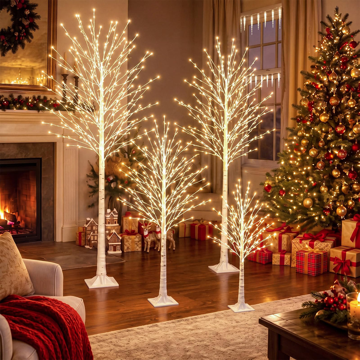 4 Pack Lighted Birch Tree Y597