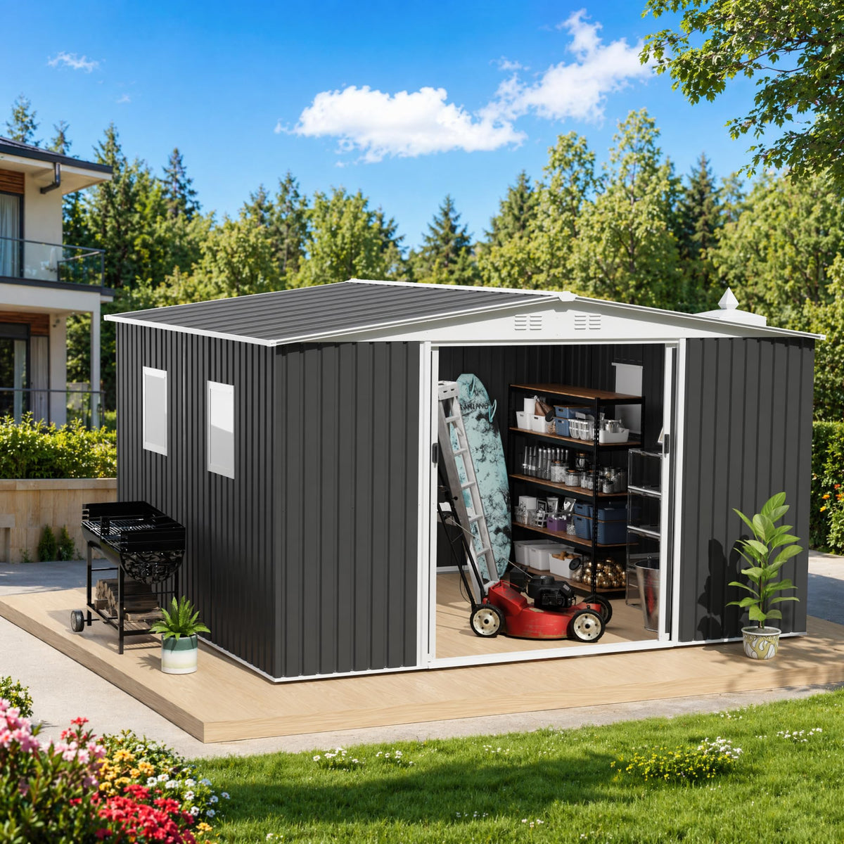 12x10 ft Metal Garden Shed G3977
