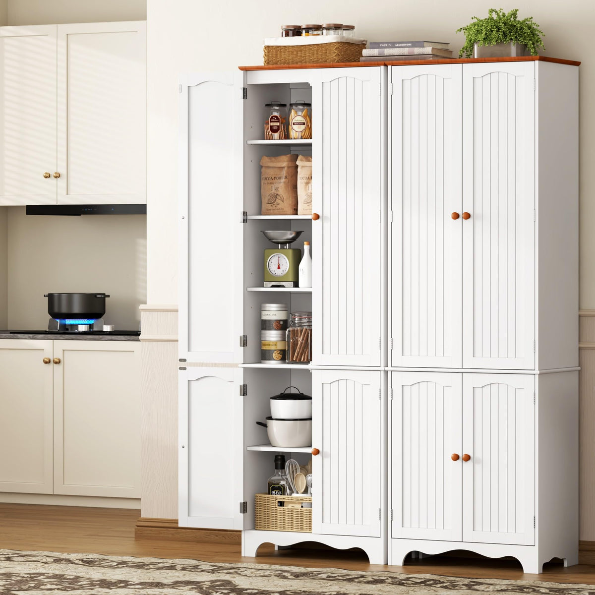 White 72" Kitchen Pantry Cabinet with Doors and Adjustable Shelves J812495