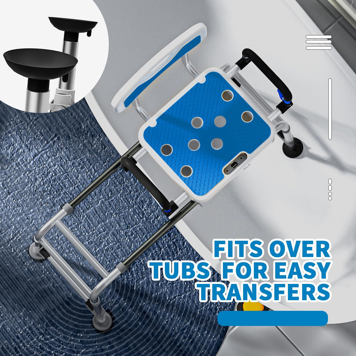 Sliding Shower Chair with Arms and Back, 500lbs Non Slip Aluminum Adjustable Height A858