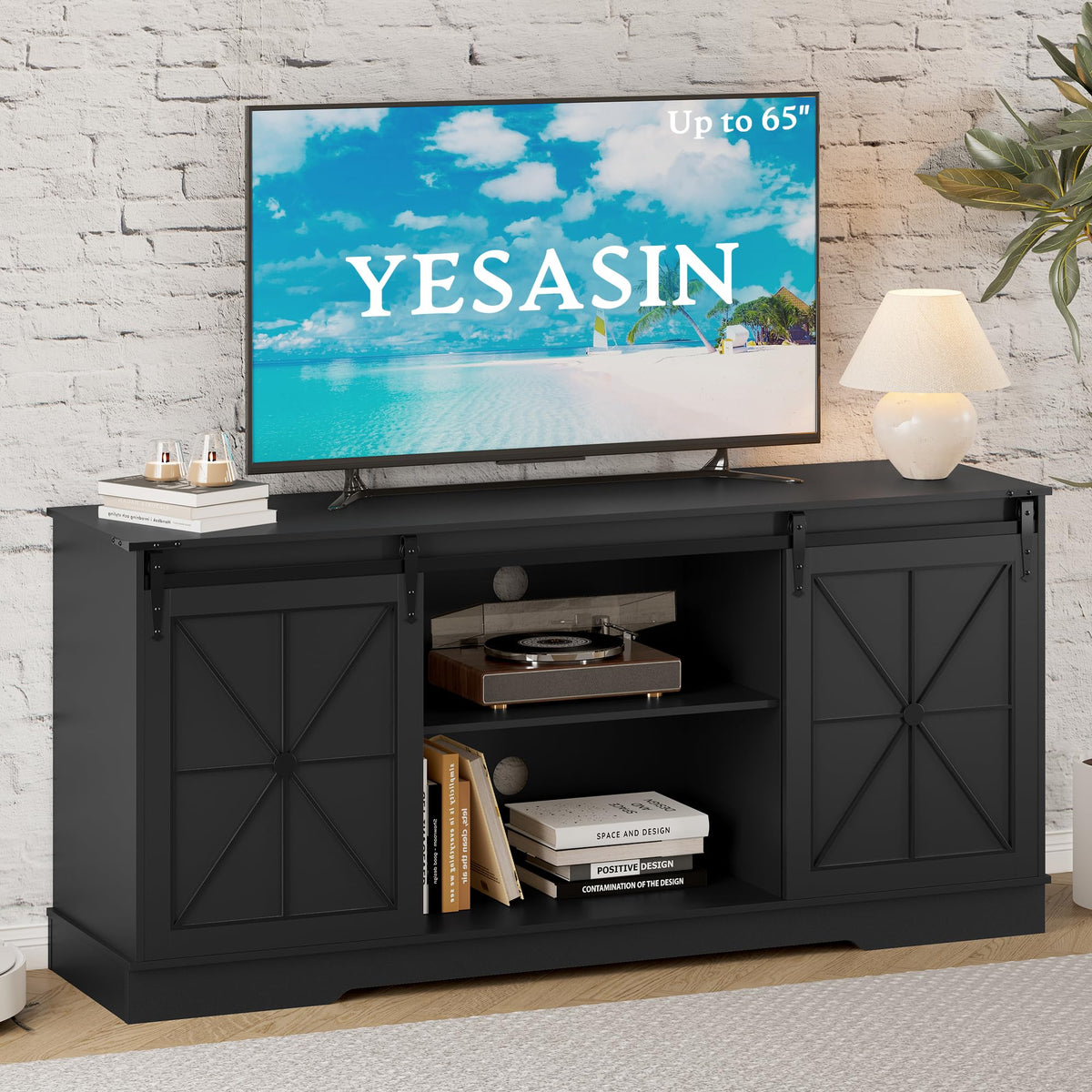 Black TV Stand with Sliding Barn Doors G9812