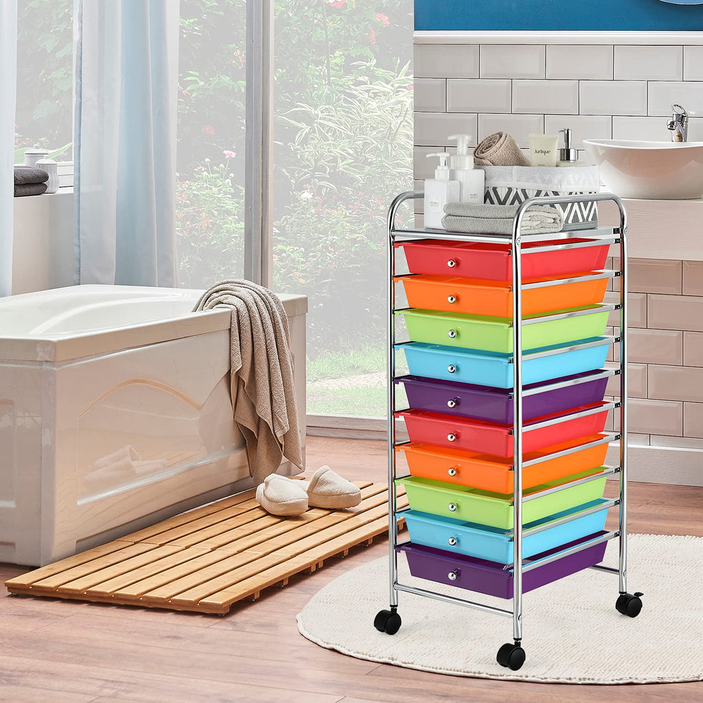 10 Drawer Multicolor Alloy Steel Storage Cart V878