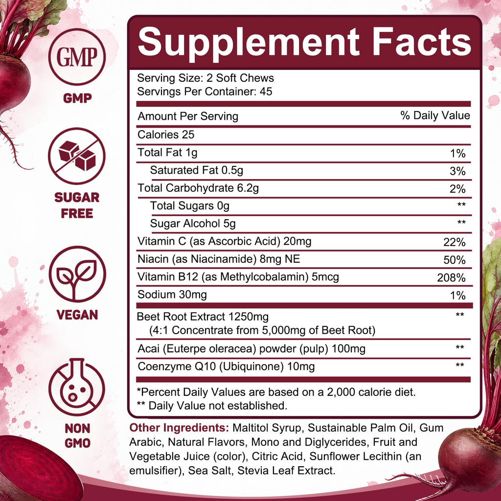 Beet Root Chews with CoQ10, Mixed Berry, 90 Ct X783119