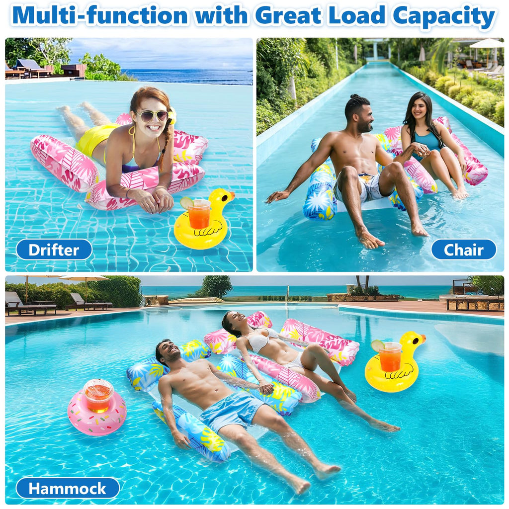 2 Pack Inflatable Pool Floats with Drink Holders and Air Pump I8951