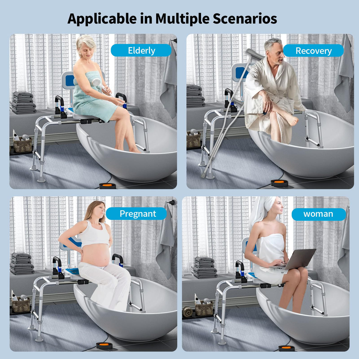 Sliding Shower Chair with Arms and Back, 500lbs Non Slip Aluminum Adjustable Height A858