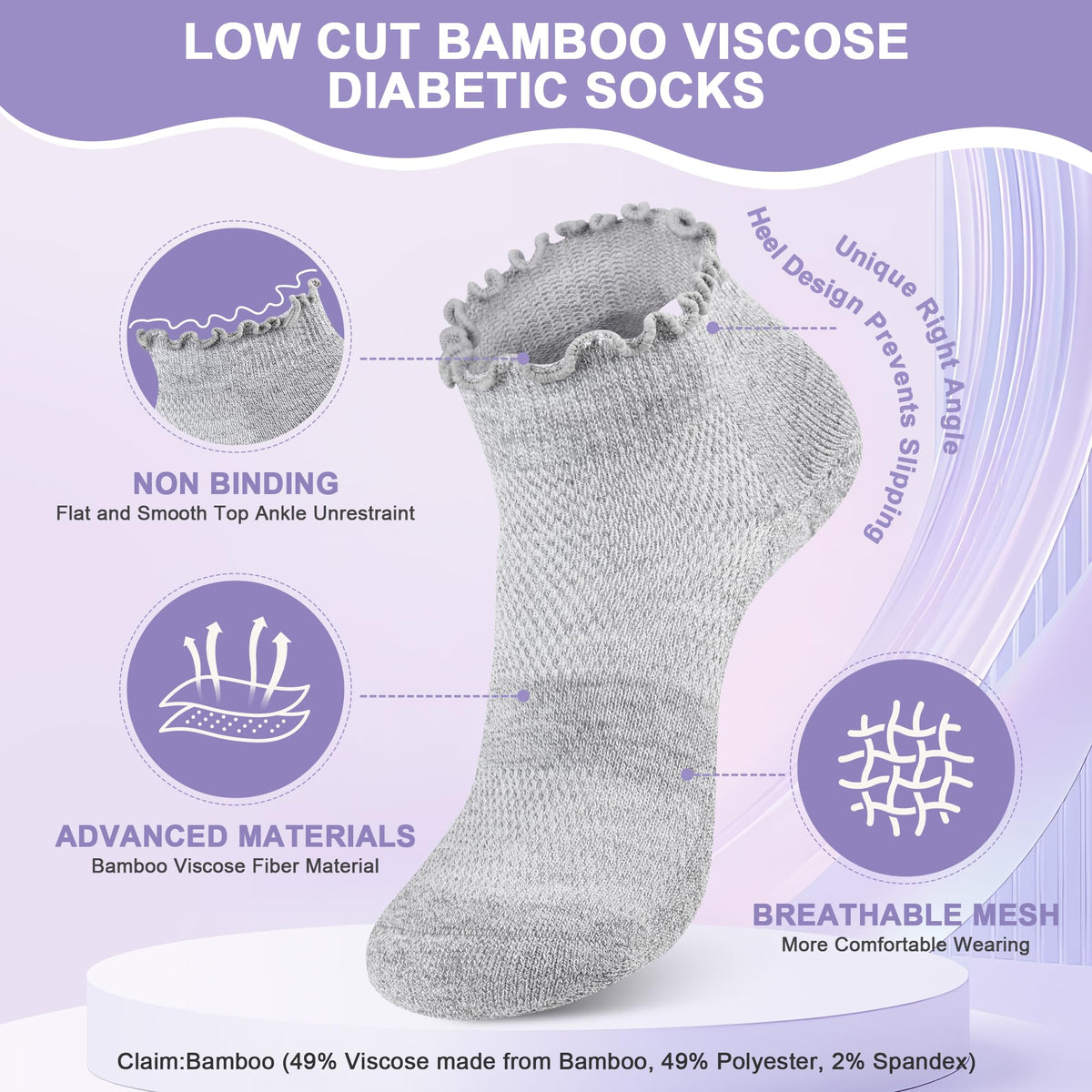 6 Pairs Low Cut Non Binding Diabetic Ankle Socks N739151
