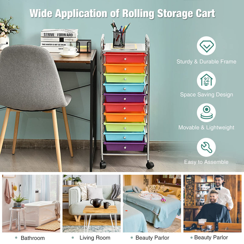 10 Drawer Multicolor Alloy Steel Storage Cart V878