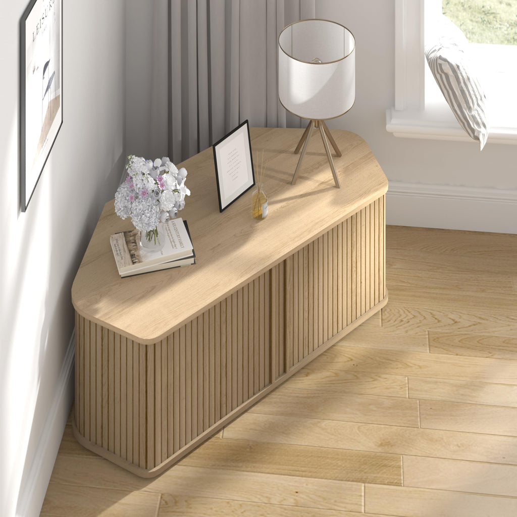 43 Inch Corner TV Stand with Sliding Tambour Door A85284