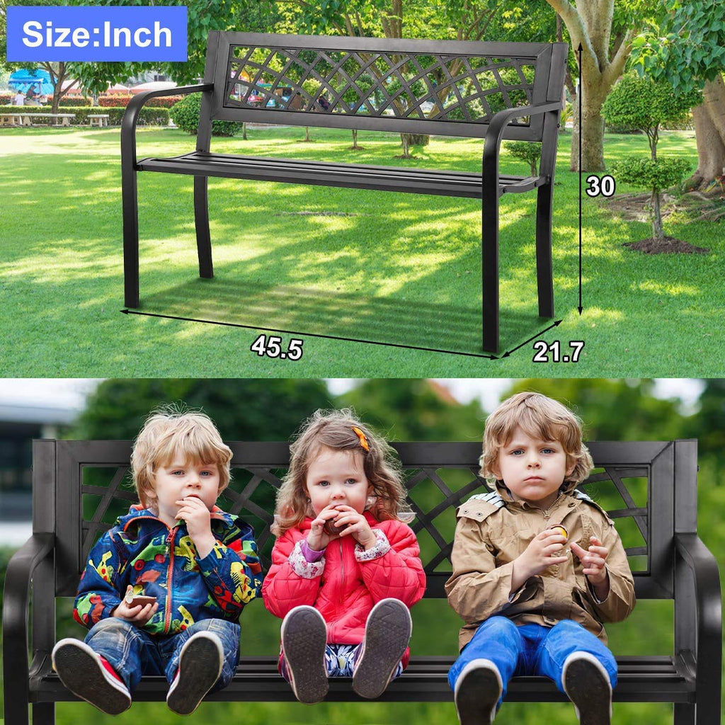 400 lbs Cast Iron Outdoor Bench with Black Checkered Design C188777