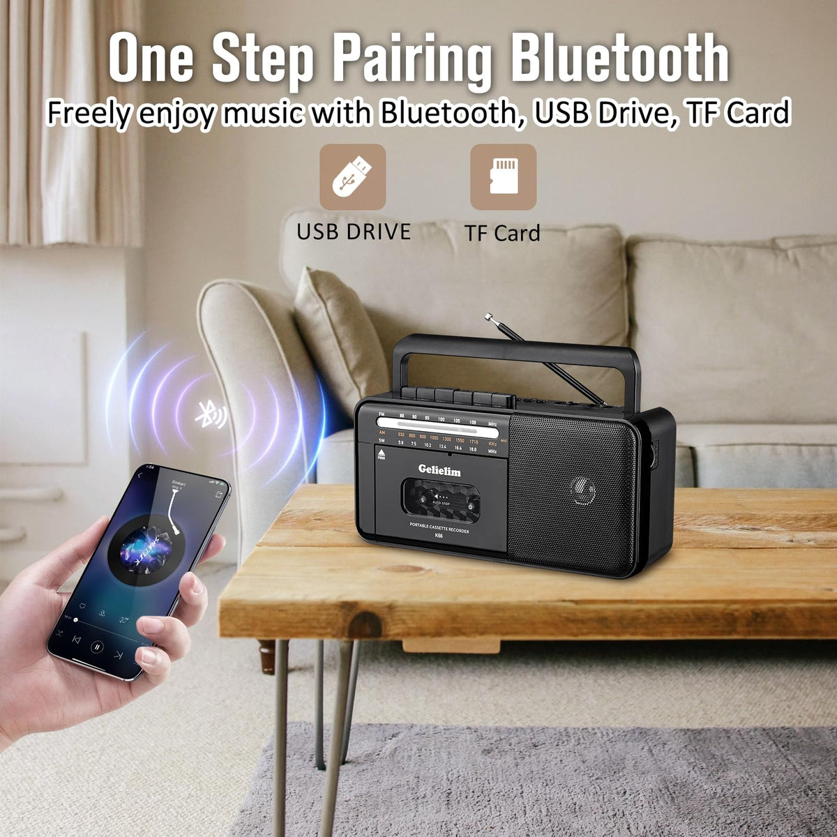 Cassette Tape Player Bluetooth Boombox AM/FM/SW Radio Stereo B871