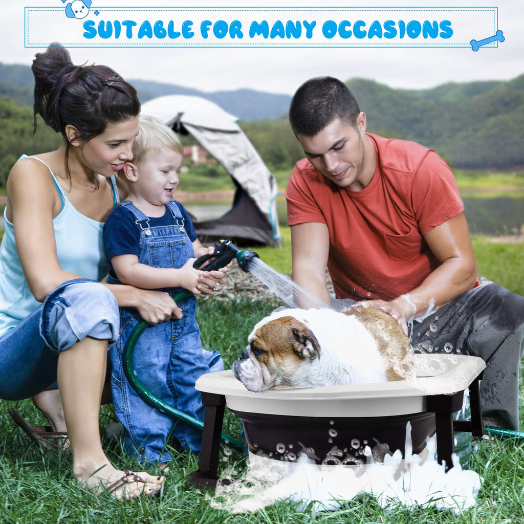 Collapsible Pet Bathtub with Water Drain Plug and Grooming Brush I15160