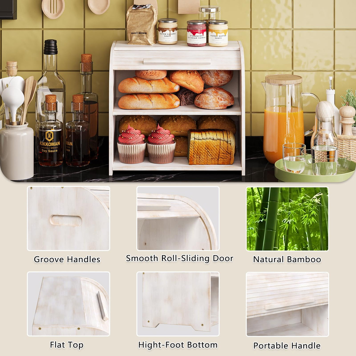 Bamboo Roll Top Bread Box O471