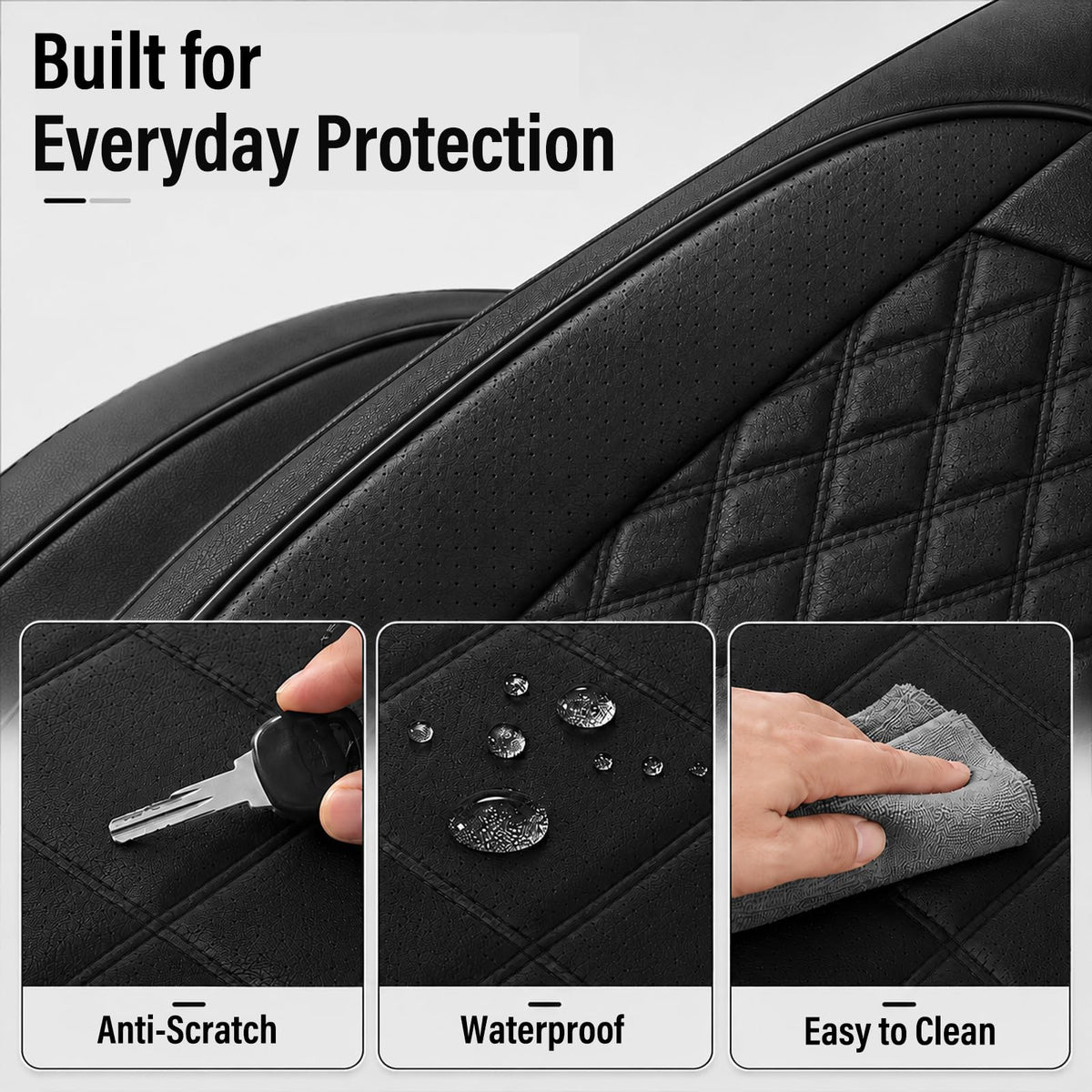 Black Nappa Leather Car Seat Covers Full Set V550285