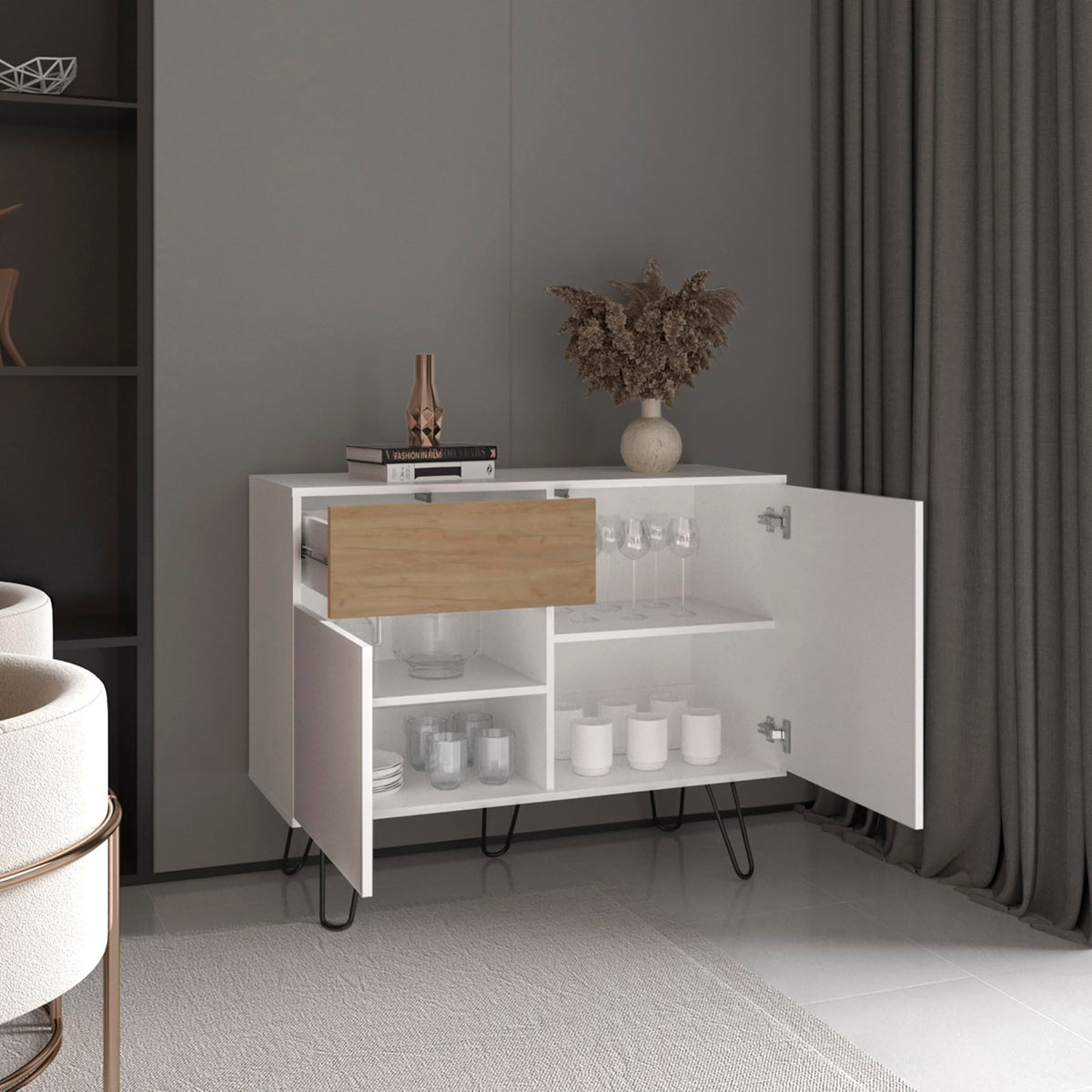39" Wide Console Table with Two Cabinets, One Drawer and Four Shelves N601