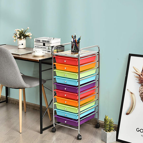 10 Drawer Multicolor Alloy Steel Storage Cart V878