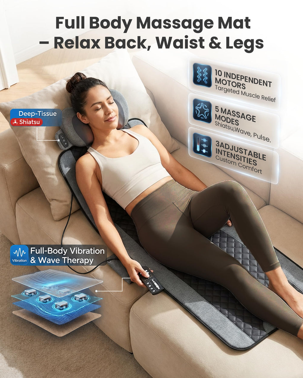 Full Body Vibration Massage Mat with Shiatsu Neck Pillow V8569