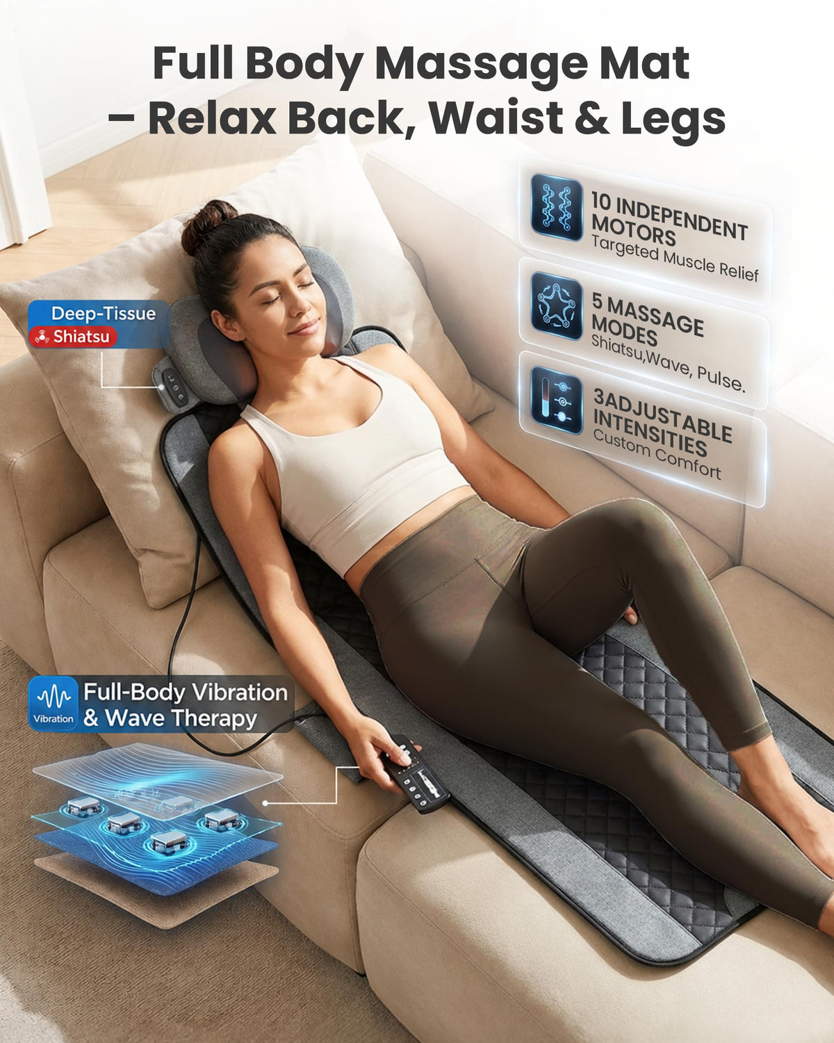 Full Body Vibration Massage Mat with Shiatsu Neck Pillow V8569