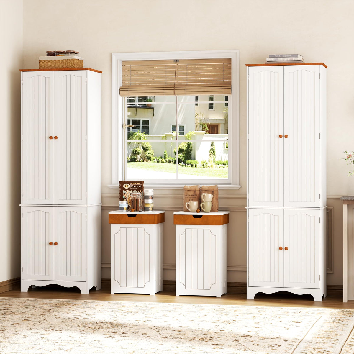 White 72" Kitchen Pantry Cabinet with Doors and Adjustable Shelves J812495