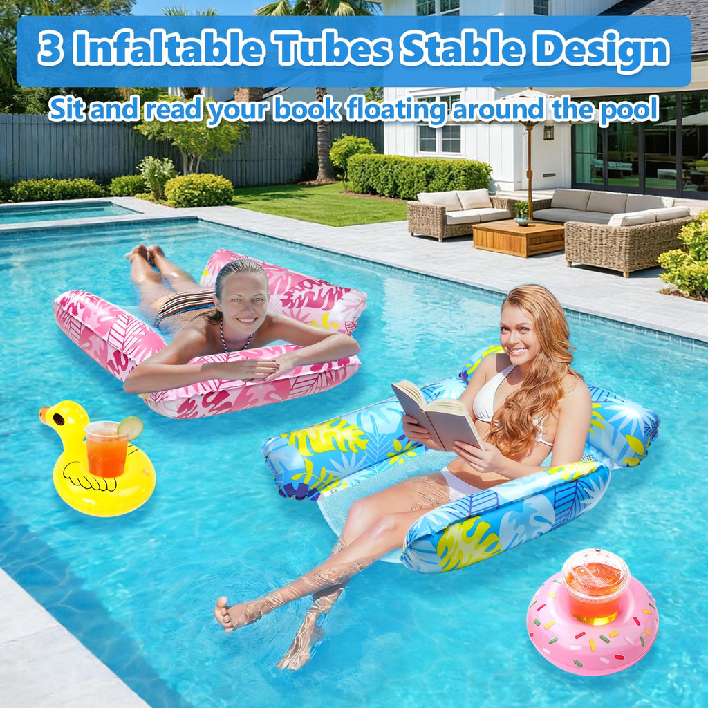 2 Pack Inflatable Pool Floats with Drink Holders and Air Pump I8951