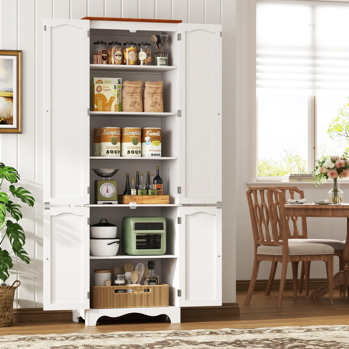 White 72" Kitchen Pantry Cabinet with Doors and Adjustable Shelves J812495