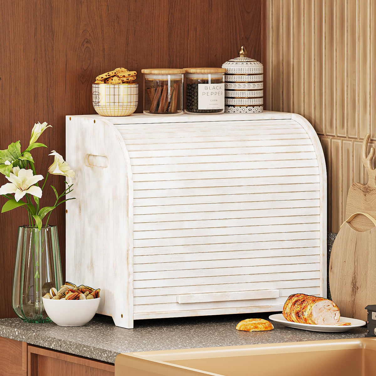 Bamboo Roll Top Bread Box O471