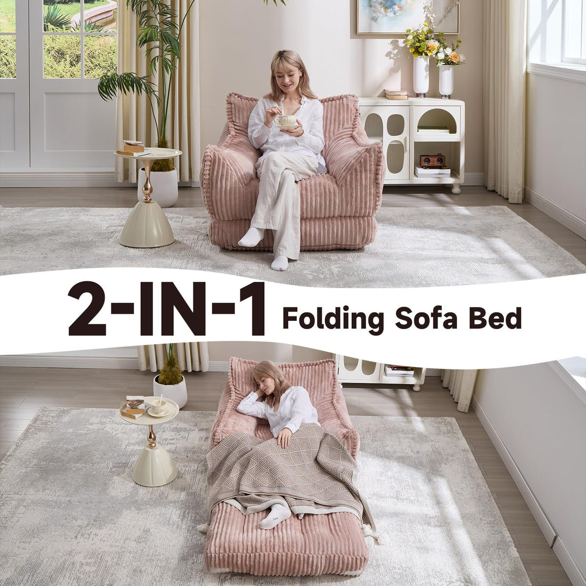 2 in 1 Folding Sofa Bed Pink T163