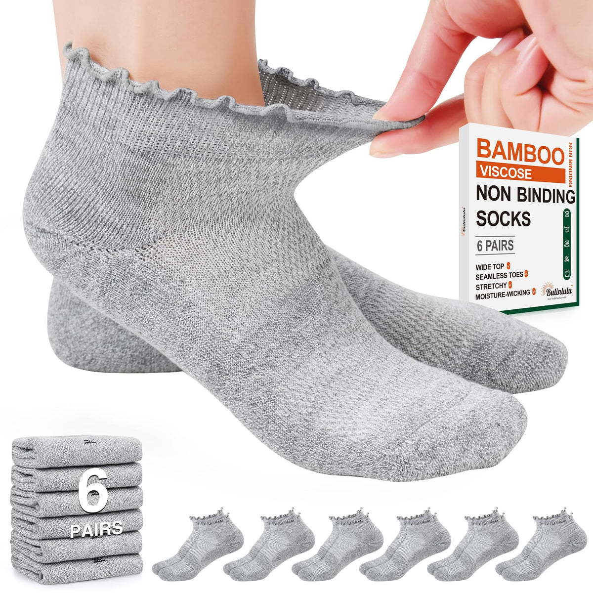 6 Pairs Low Cut Non Binding Diabetic Ankle Socks N739151
