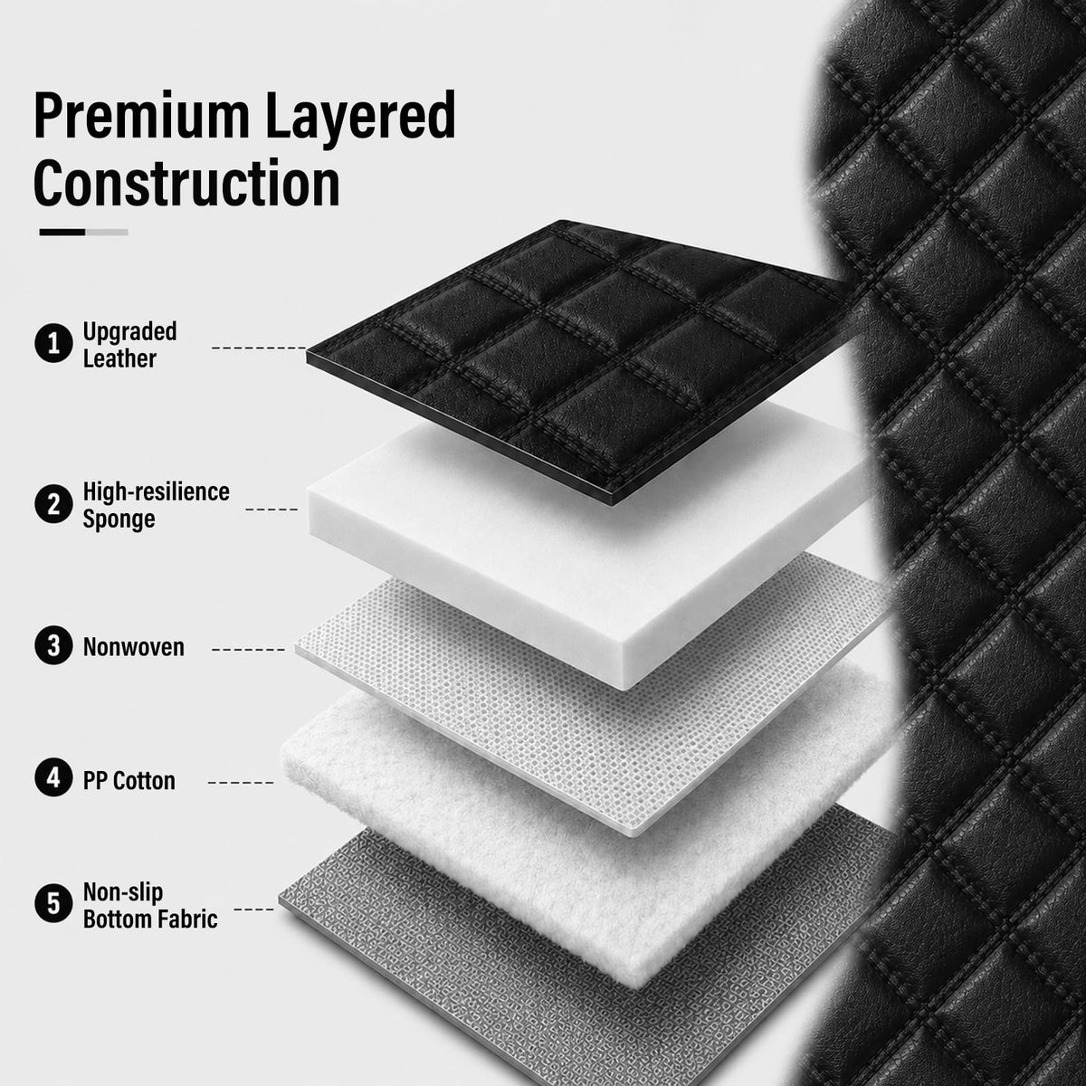 Black Nappa Leather Car Seat Covers Full Set V550285