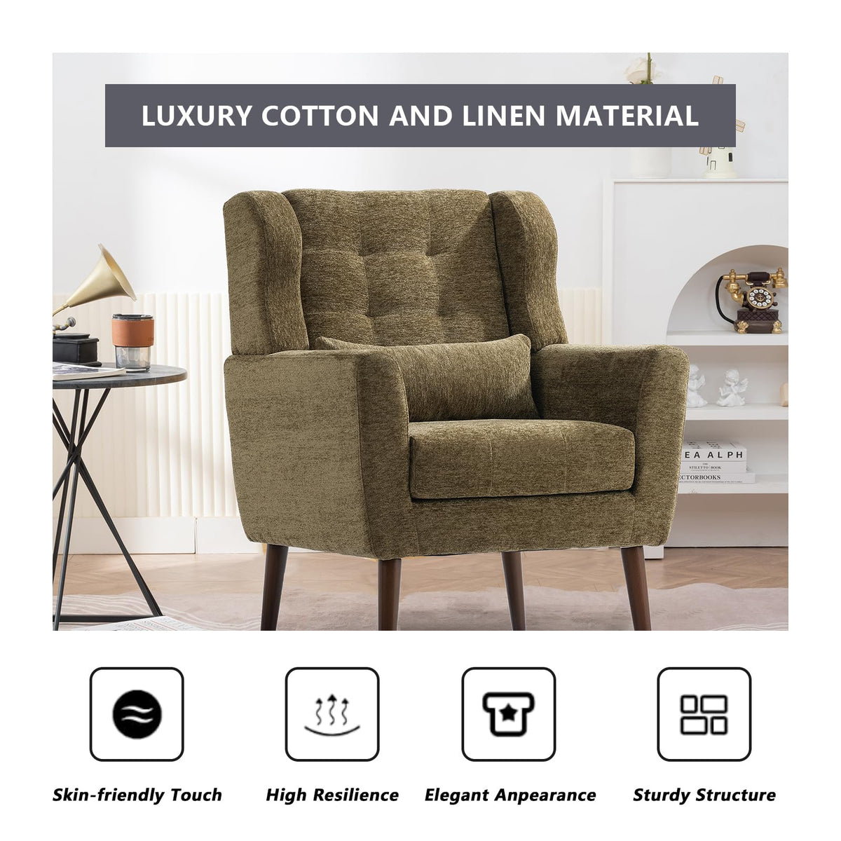 Olive Green Chenille Upholstered Accent Chairs Set of 2 P766161