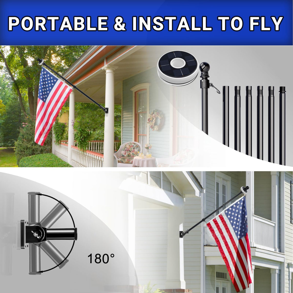 7FT Flag Pole Kit with Solar Light F26247